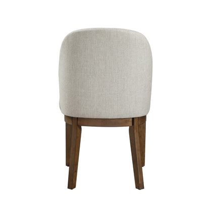 Enix Dining Chair Set of 2, Curved Back, Brown Wood, Gray Polyester