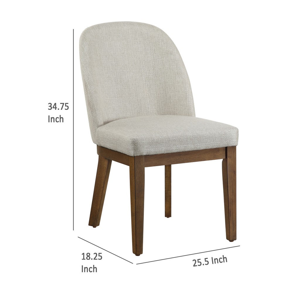 Enix Dining Chair Set of 2, Curved Back, Brown Wood, Gray Polyester