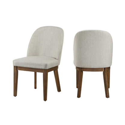 Enix Dining Chair Set of 2, Curved Back, Brown Wood, Gray Polyester