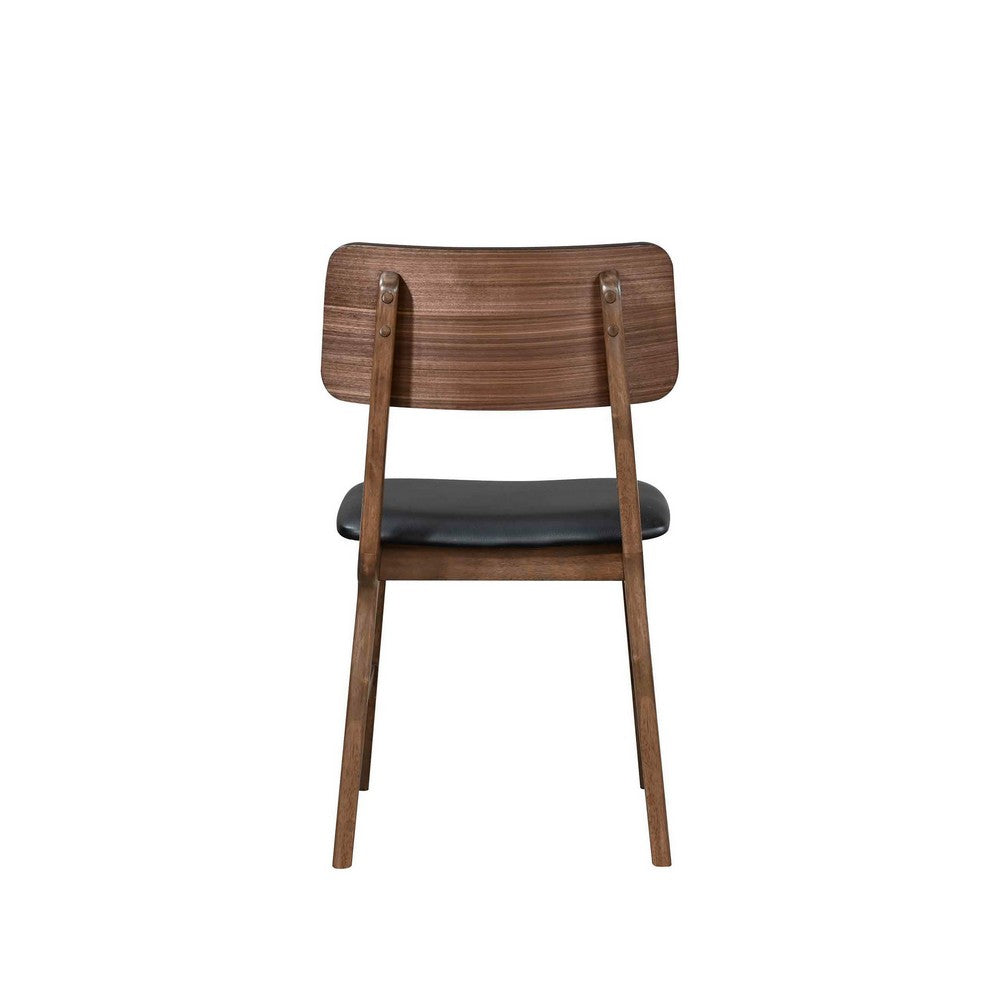 Thoi Dining Chair Set of 2, Curved Open Backrest, Brown Solid Wood