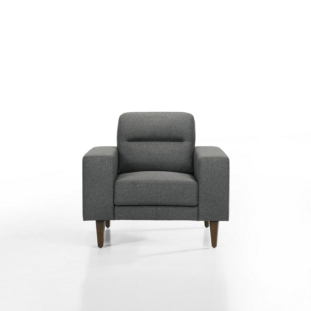 Vile Accent Chair, Plush Gray Fabric, Classic Tapered Solid Wood Legs