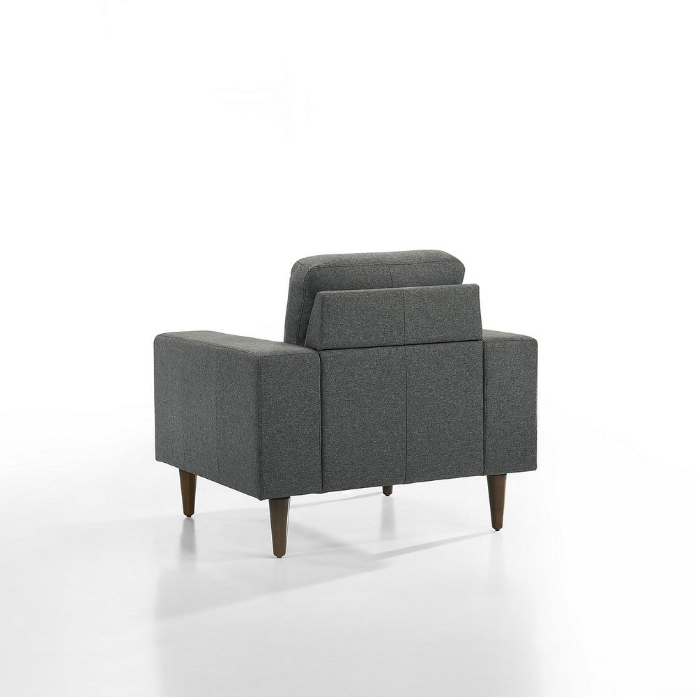 Vile Accent Chair, Plush Gray Fabric, Classic Tapered Solid Wood Legs
