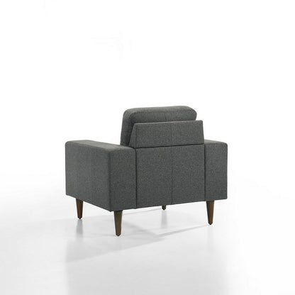 Vile Accent Chair, Plush Gray Fabric, Classic Tapered Solid Wood Legs