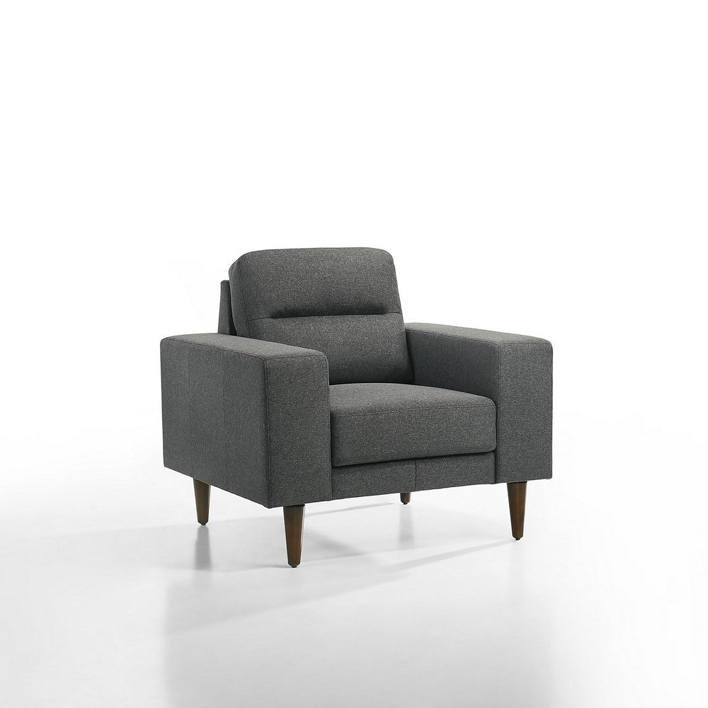 Vile Accent Chair, Plush Gray Fabric, Classic Tapered Solid Wood Legs