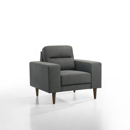 Vile Accent Chair, Plush Gray Fabric, Classic Tapered Solid Wood Legs