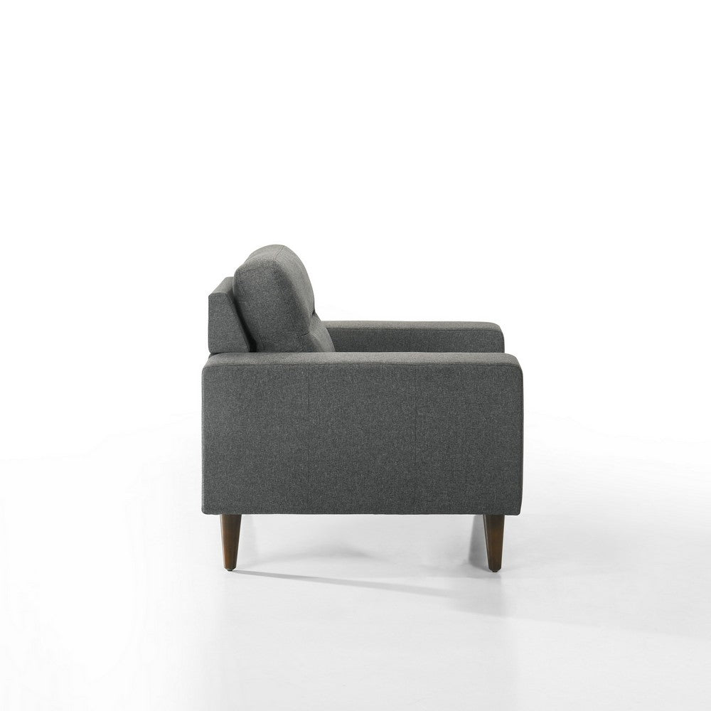 Vile Accent Chair, Plush Gray Fabric, Classic Tapered Solid Wood Legs