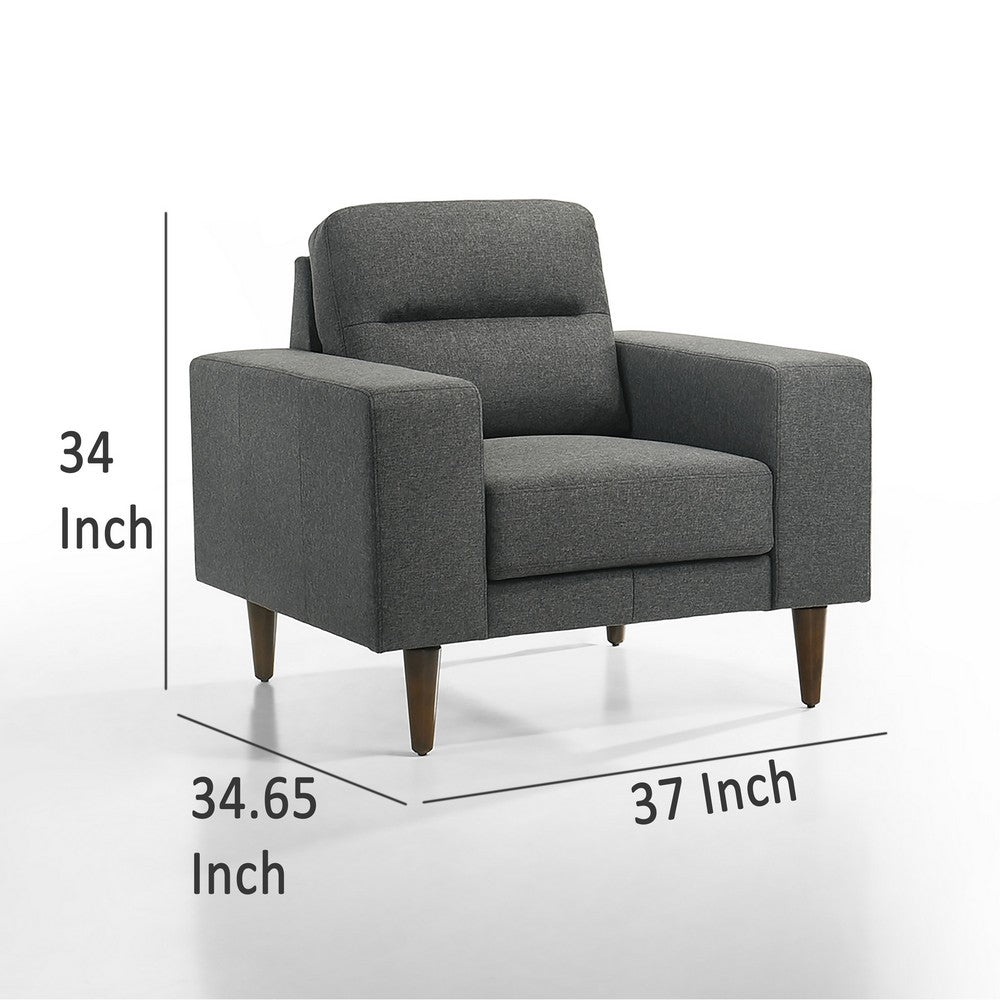 Vile Accent Chair, Plush Gray Fabric, Classic Tapered Solid Wood Legs