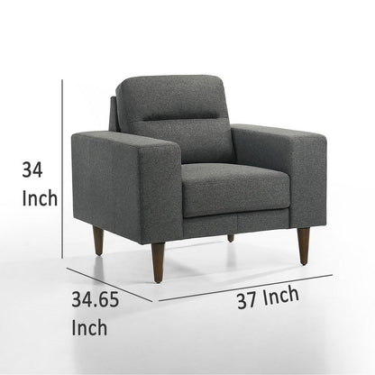 Vile Accent Chair, Plush Gray Fabric, Classic Tapered Solid Wood Legs