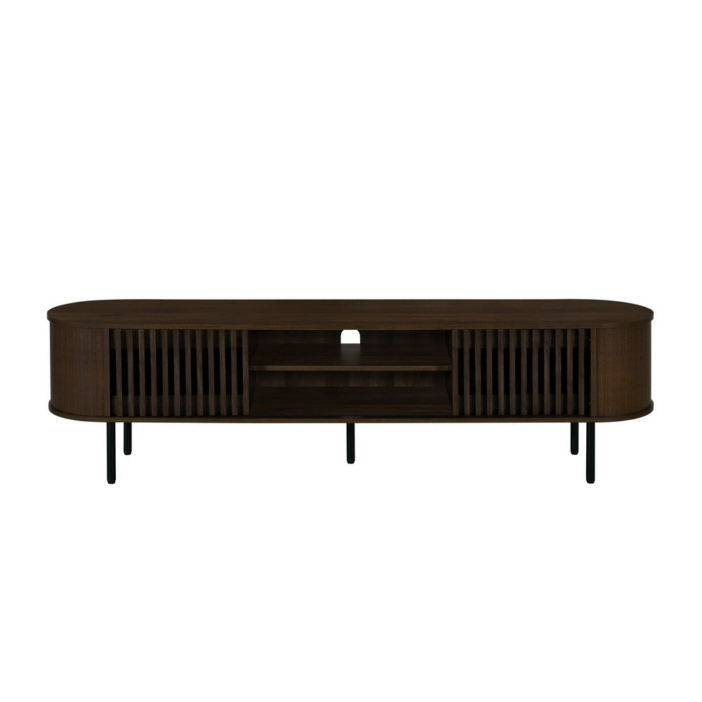 Brandon TV Stand Media Console, Shelf 2 Cabinets, Dark Brown, 71 Inch