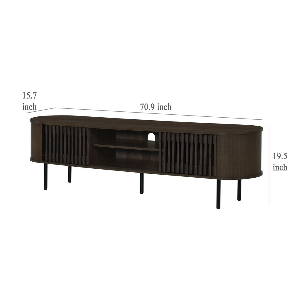 Brandon TV Stand Media Console, Shelf 2 Cabinets, Dark Brown, 71 Inch