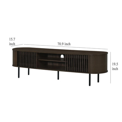 Brandon TV Stand Media Console, Shelf 2 Cabinets, Dark Brown, 71 Inch