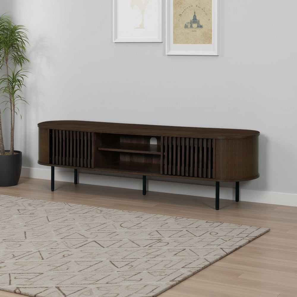 Brandon TV Stand Media Console, Shelf 2 Cabinets, Dark Brown, 71 Inch