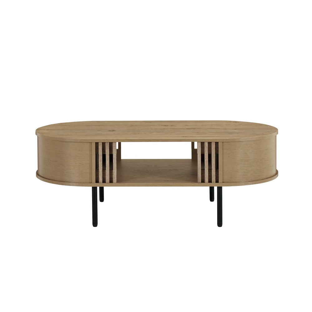 Brandon Cocktail Coffee Table with Inner Shelf, Oval Light Beige Wood