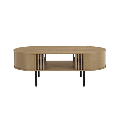 Brandon Cocktail Coffee Table with Inner Shelf, Oval Light Beige Wood