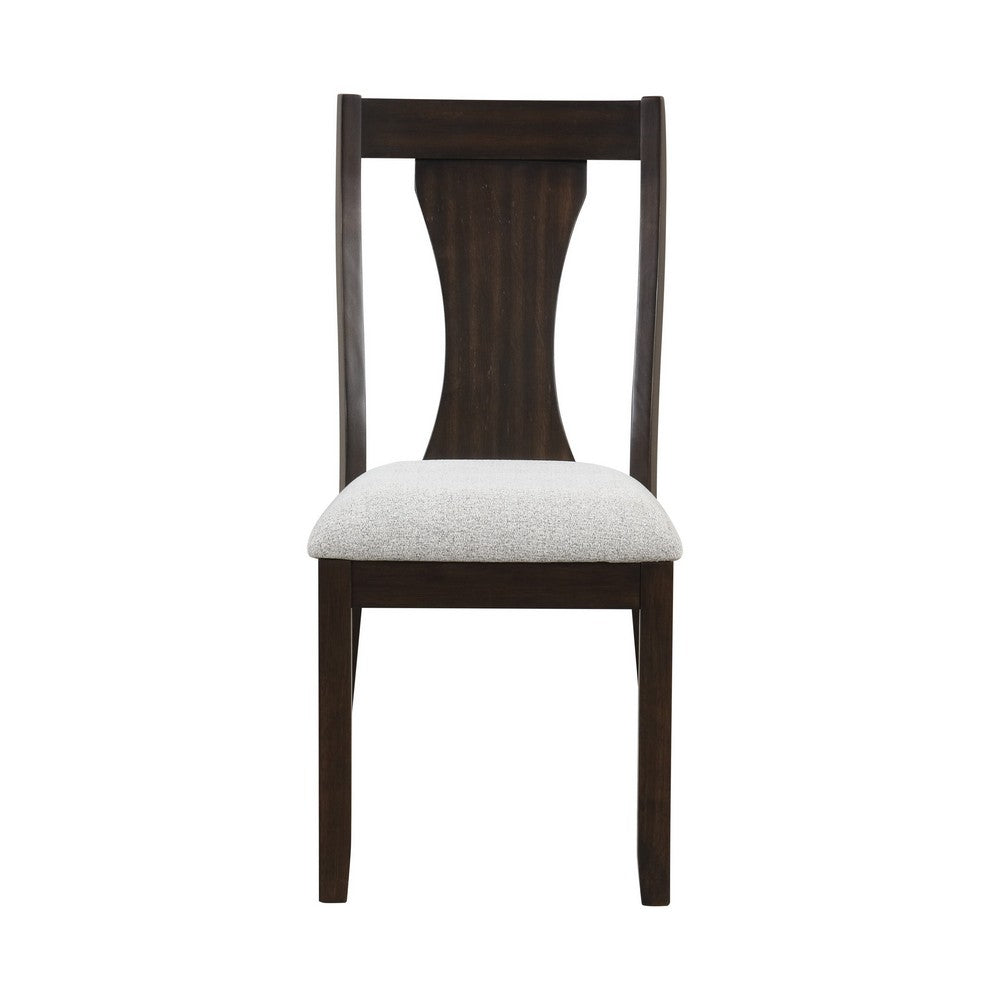 Kiana Dining Chair Set of 2, Beige Fabric Cushion, Dark Brown Wood