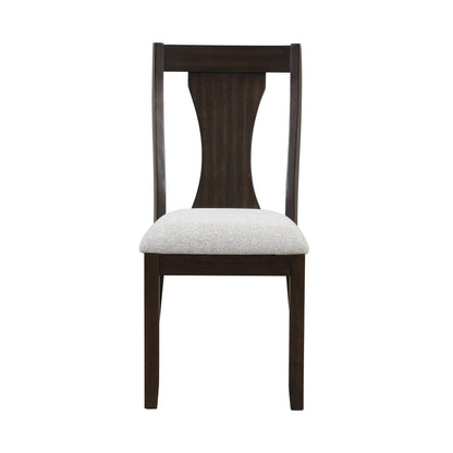 Kiana Dining Chair Set of 2, Beige Fabric Cushion, Dark Brown Wood