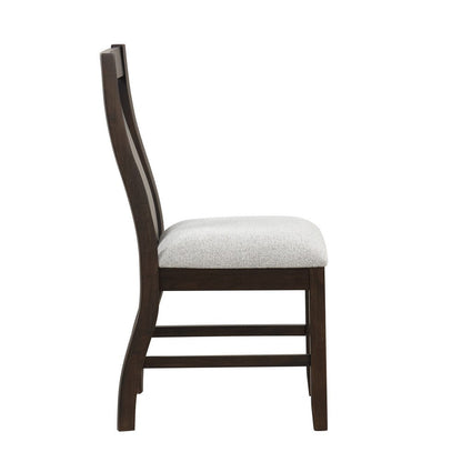 Kiana Dining Chair Set of 2, Beige Fabric Cushion, Dark Brown Wood