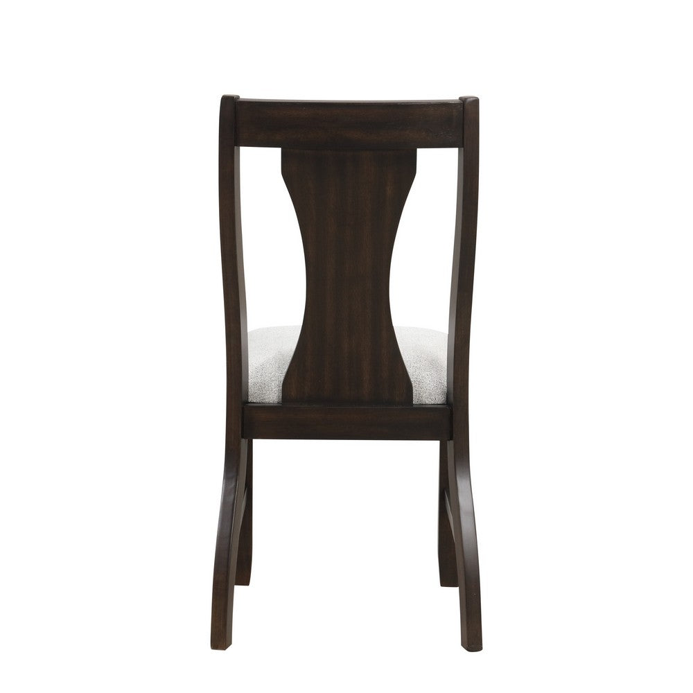 Kiana Dining Chair Set of 2, Beige Fabric Cushion, Dark Brown Wood