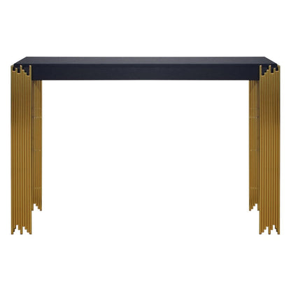 Theo Console Table, Gold Metal Legs, Retro Black Wood Frame 48 Inch