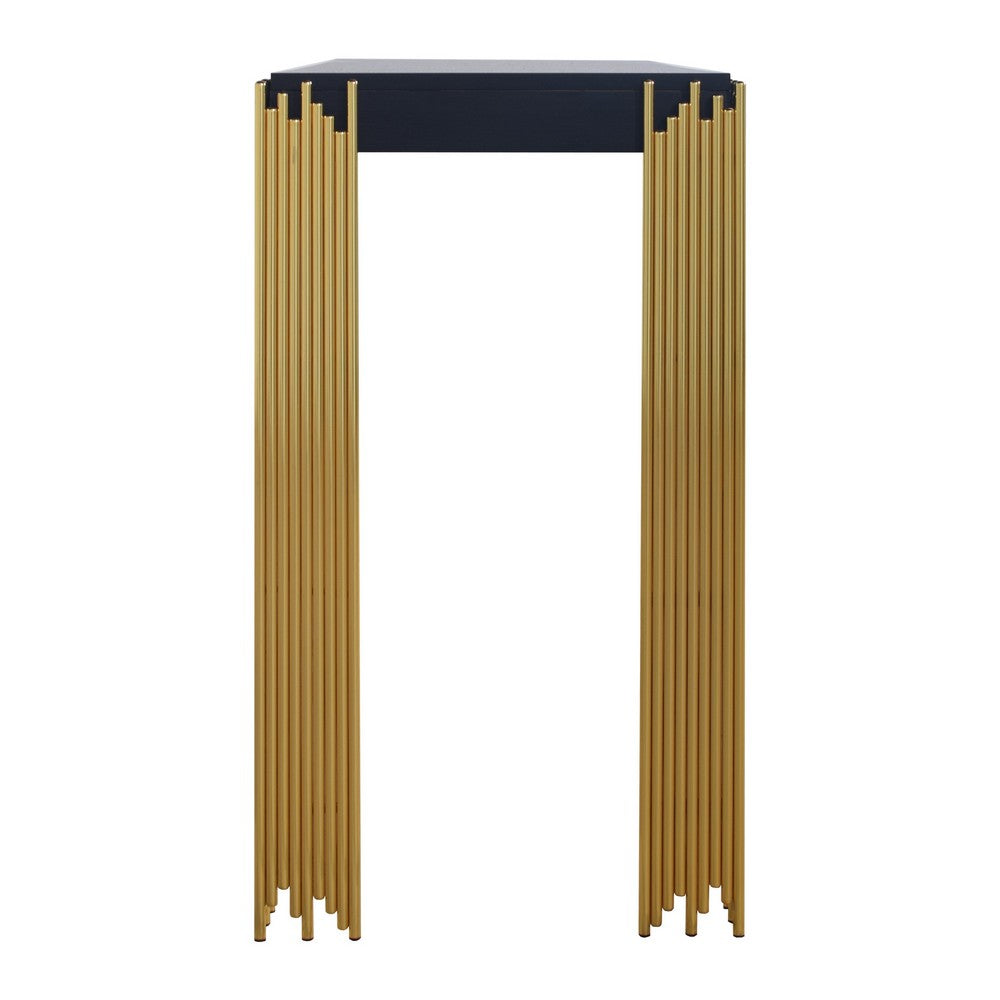 Theo Console Table, Gold Metal Legs, Retro Black Wood Frame 48 Inch