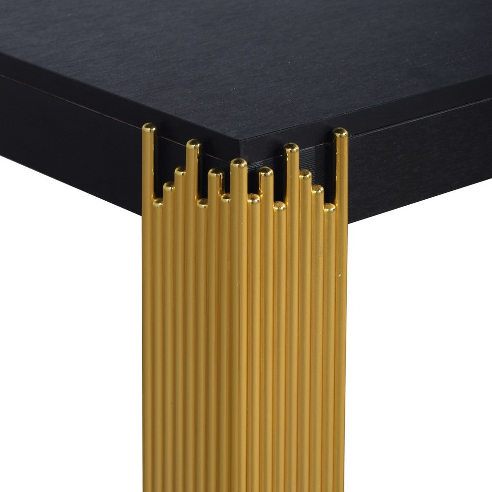 Theo Console Table, Gold Metal Legs, Retro Black Wood Frame 48 Inch