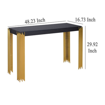 Theo Console Table, Gold Metal Legs, Retro Black Wood Frame 48 Inch