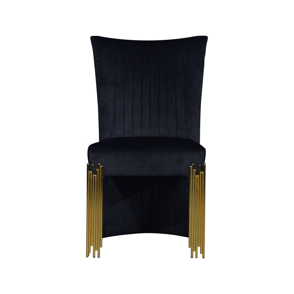 Theo Dining Chair Set of 2, Retro Midnight Black Velvet, Gold Metal