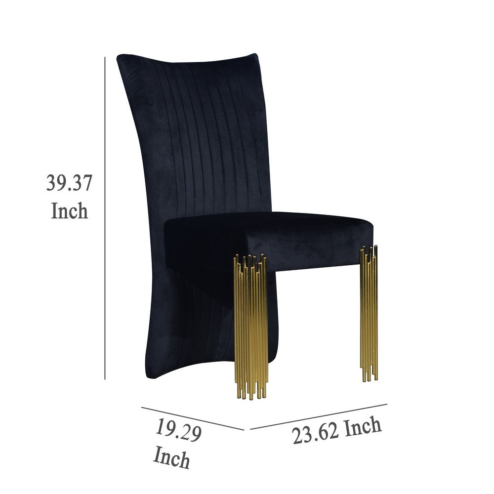 Theo Dining Chair Set of 2, Retro Midnight Black Velvet, Gold Metal