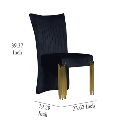 Theo Dining Chair Set of 2, Retro Midnight Black Velvet, Gold Metal