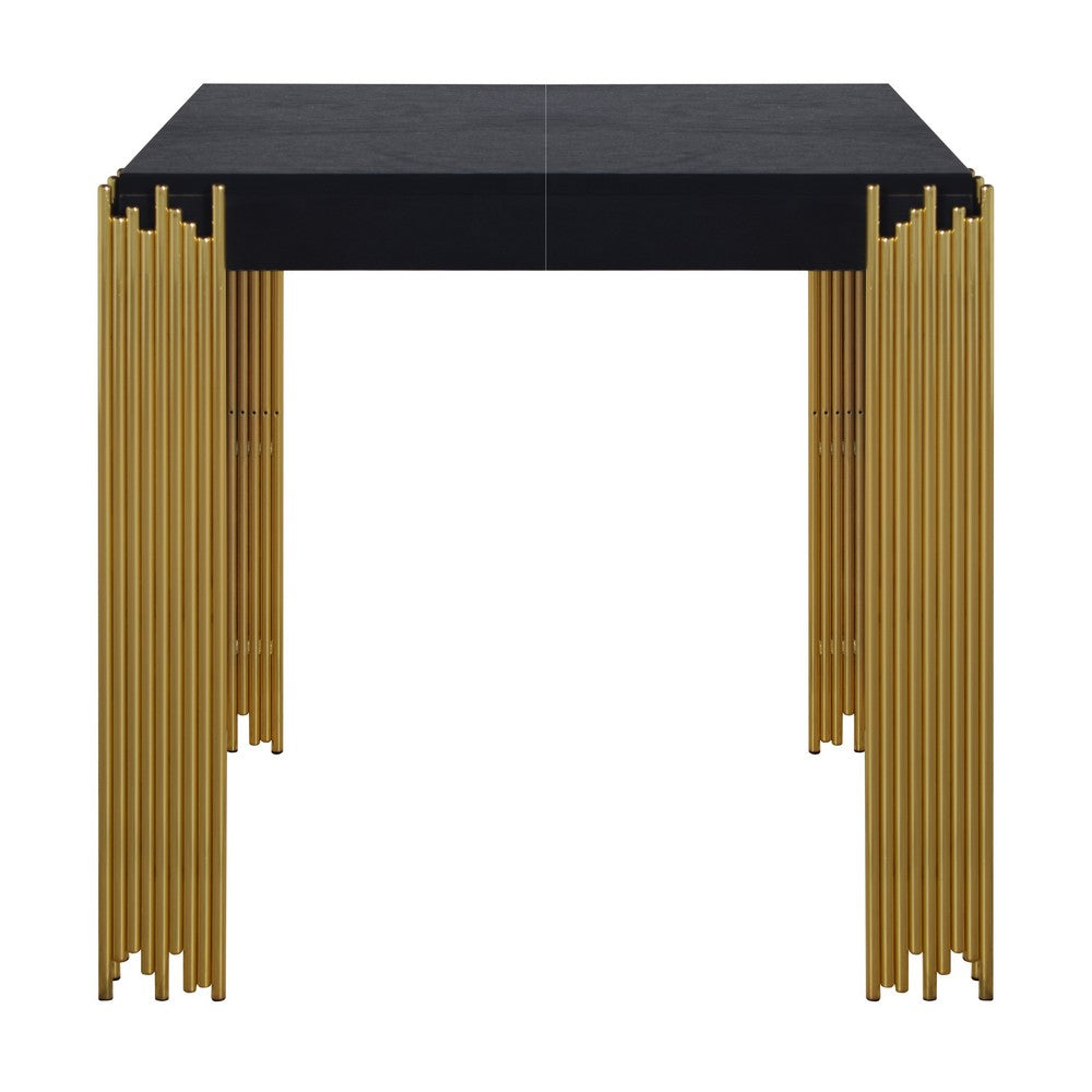 Theo Side End Table, Retro Gold Metal Legs, Black Wood, Square 25 Inch