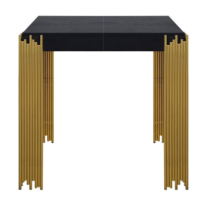 Theo Side End Table, Retro Gold Metal Legs, Black Wood, Square 25 Inch