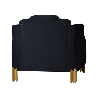 Theo Accent Chair, Black Velvet, Blue LED Lights, Gold Metal Legs