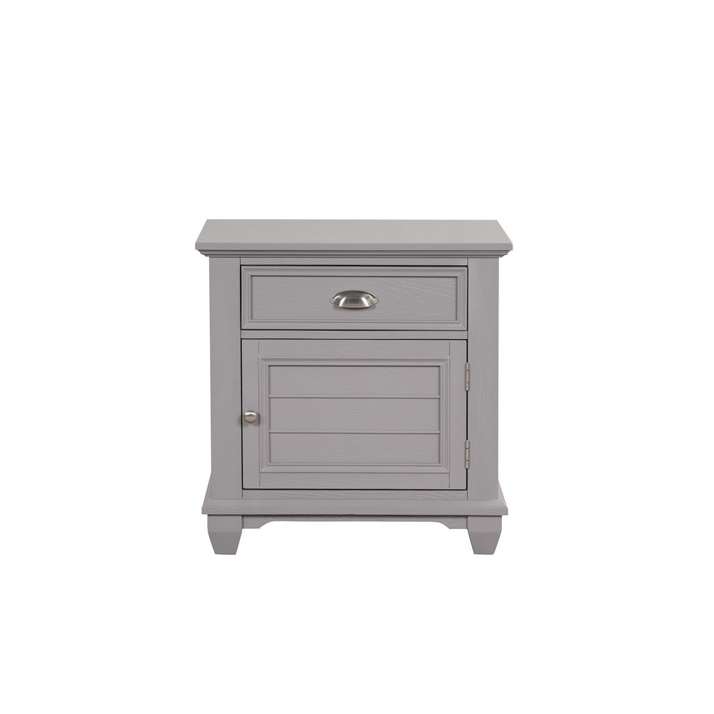 Limi Nightstand, 1 Drawer, 1 Door Cabinet, Gray Solid Wood, 28 Inch