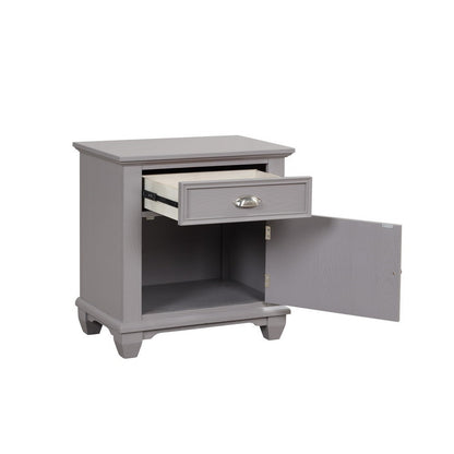 Limi Nightstand, 1 Drawer, 1 Door Cabinet, Gray Solid Wood, 28 Inch