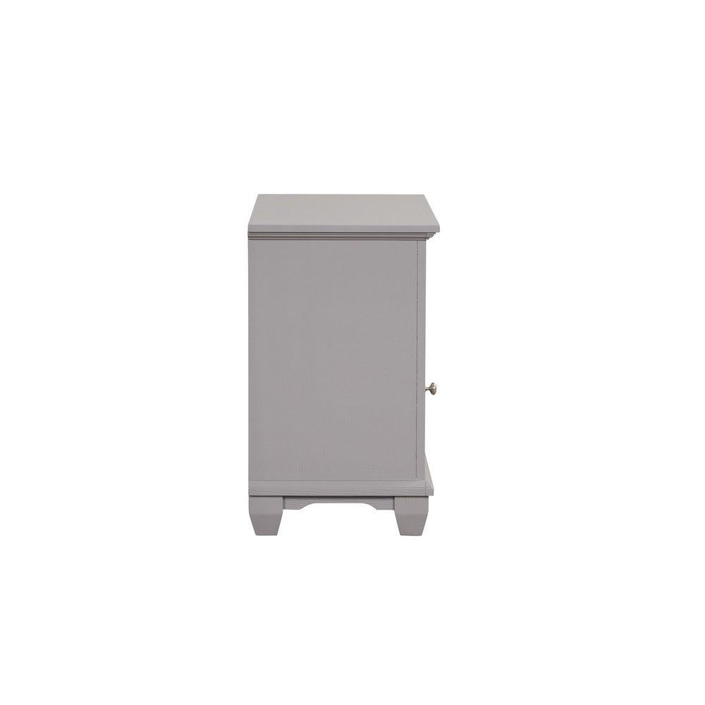 Limi Nightstand, 1 Drawer, 1 Door Cabinet, Gray Solid Wood, 28 Inch