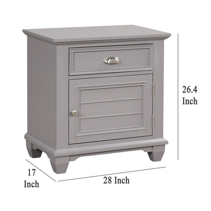 Limi Nightstand, 1 Drawer, 1 Door Cabinet, Gray Solid Wood, 28 Inch