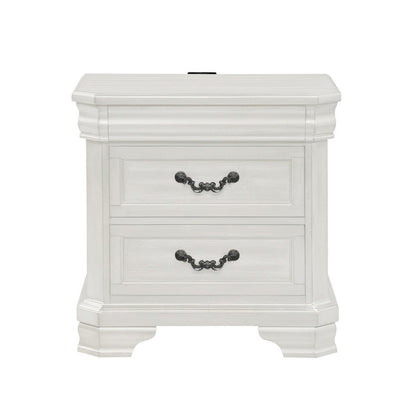 Lynda Nightstand, 2 Drawers Metal Handles, White Acacia Wood 27 Inch