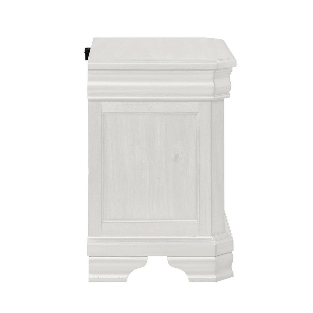 Lynda Nightstand, 2 Drawers Metal Handles, White Acacia Wood 27 Inch