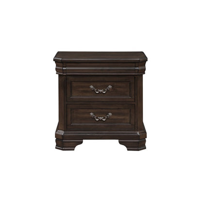 Lynda Nightstand, 2 Drawers Metal Handles, Brown Acacia Wood, 28 Inch