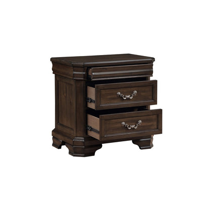 Lynda Nightstand, 2 Drawers Metal Handles, Brown Acacia Wood, 28 Inch