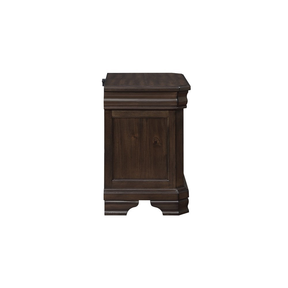 Lynda Nightstand, 2 Drawers Metal Handles, Brown Acacia Wood, 28 Inch
