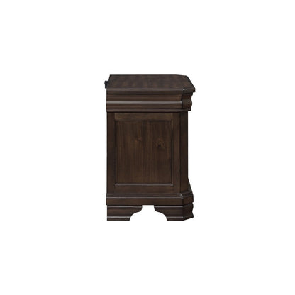 Lynda Nightstand, 2 Drawers Metal Handles, Brown Acacia Wood, 28 Inch