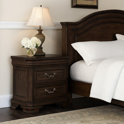 Lynda Nightstand, 2 Drawers Metal Handles, Brown Acacia Wood, 28 Inch
