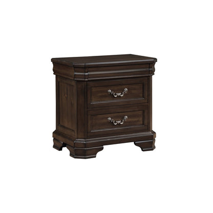 Lynda Nightstand, 2 Drawers Metal Handles, Brown Acacia Wood, 28 Inch