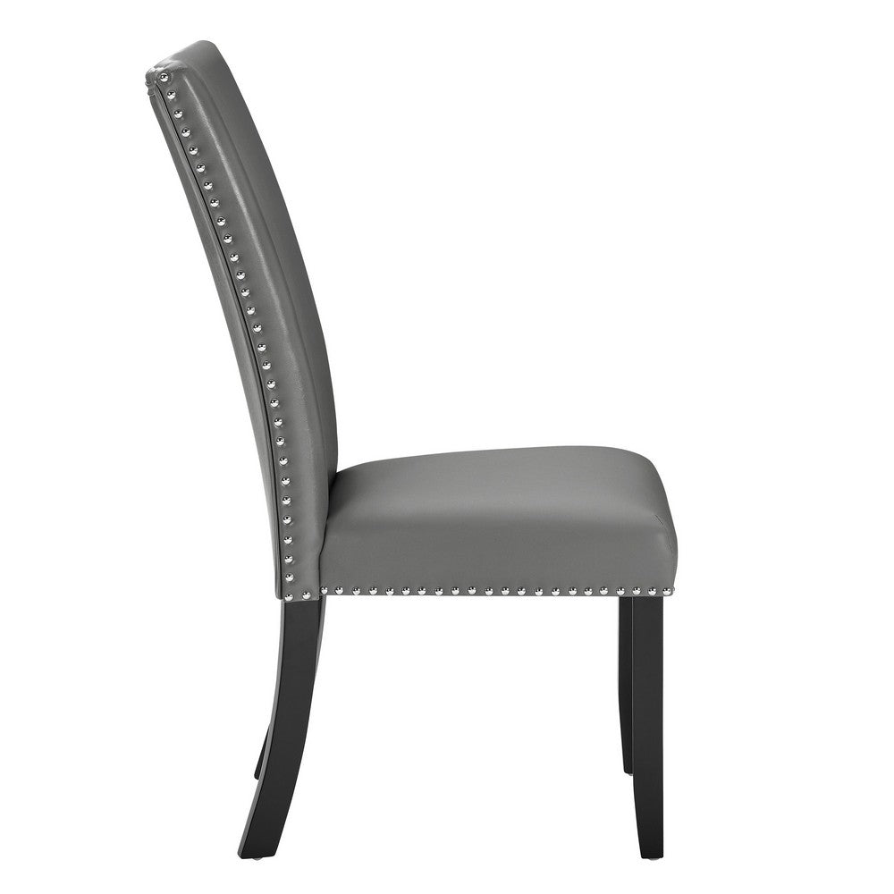 Lira Dining Chairs Set of 2, Nailhead Trim Gray Fabric, Solid Wood