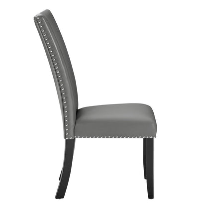 Lira Dining Chairs Set of 2, Nailhead Trim Gray Fabric, Solid Wood