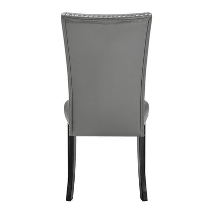 Lira Dining Chairs Set of 2, Nailhead Trim Gray Fabric, Solid Wood