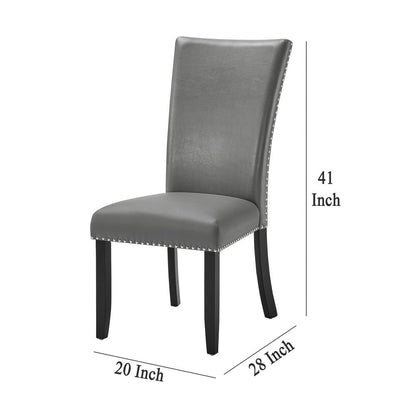 Lira Dining Chairs Set of 2, Nailhead Trim Gray Fabric, Solid Wood