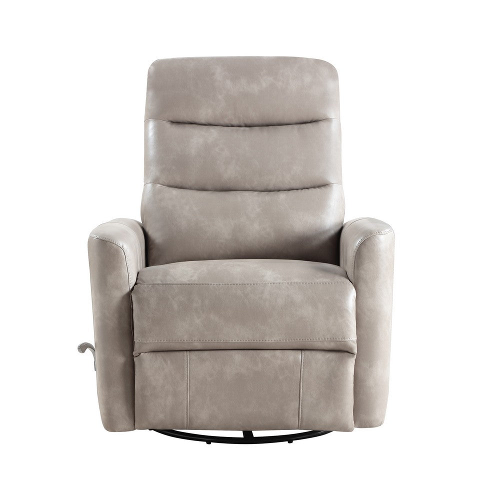 Aki Swivel Manual Recliner Chair, Adjustable Rest, Gray Faux Leather