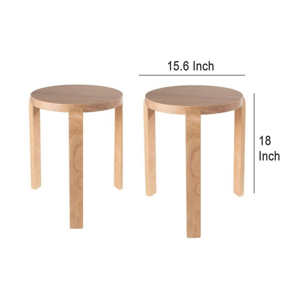 Mata Stacking Stool Ottoman, Set of 2, Modern Blonde Oak Brown Wood